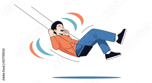 Man talking on phone enjoying a joyful swing ride outdoor recreation
