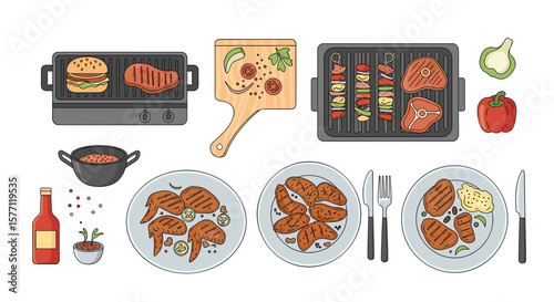 Delicious grilled food variety prepared for outdoor cooking and backyard dining events