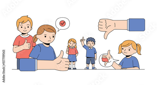 Children expressing opinions positive and negative feedback gestures conveying approval disapproval understanding concepts