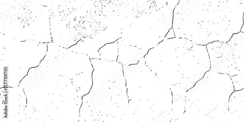 "Grunge cracked texture on white background with black fracture lines and speckles. Perfect for vintage effects, aged surfaces, abstract design, backgrounds, and distressed graphic projects"