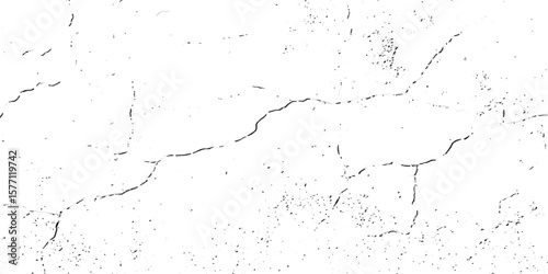 "Grunge cracked texture on white background with black fracture lines and speckles. Perfect for vintage effects, aged surfaces, abstract design, backgrounds, and distressed graphic projects"