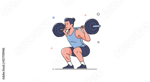 A man performing a barbell squat exercise for strength training and muscle building