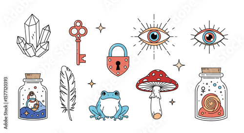Enchanting mystical symbols and elements for magical designs and occult themes