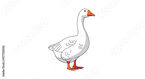 A majestic white goose stands proudly against a clean white background displaying its elegance