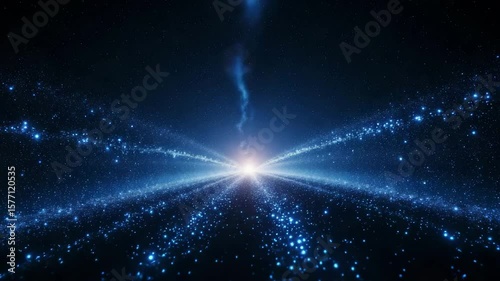 Cosmic network shifting in animation shows sparkling connections forming path towards central light. Cosmic network shifting in animation exhibits energy strands and particles, illuminating dark.