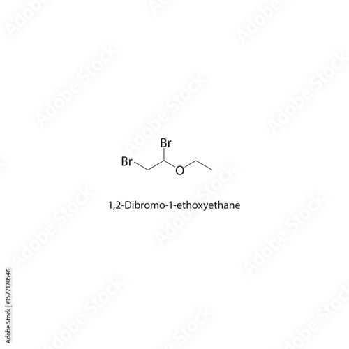 1,2-Dibromo-1-ethoxyethane skeletal structure. Halogenated ether compound schematic illustration. Simple diagram, chemical formula.