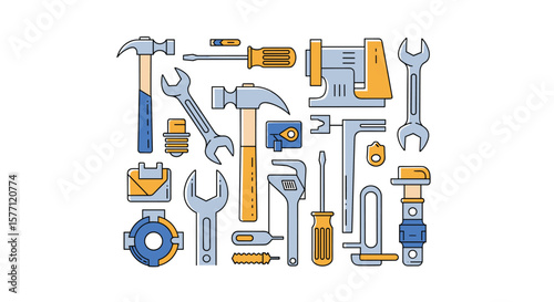 Collection of various hand tools and metalwork equipment for repairs and construction projects