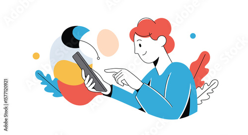 Person engaging with digital content using mobile devices and payment methods