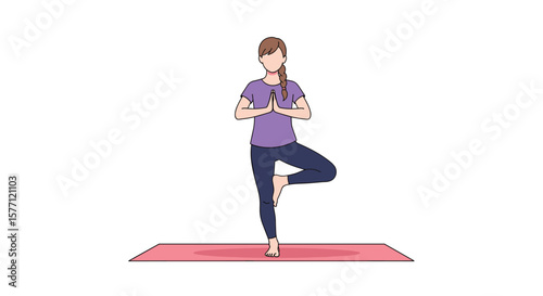 Person practicing tree pose on a yoga mat with focused balance and mindful breathing
