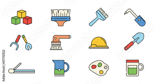 Collection of various tools and supplies for construction and crafting projects