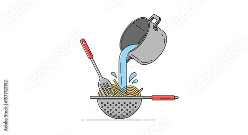 Draining pasta with a colander and fork making kitchen tasks simple