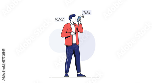Man with smartphone listening to audio waveforms while receiving notifications and text messages