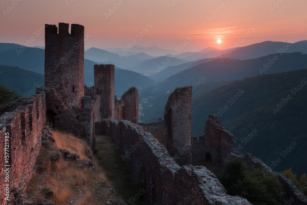 Fototapeta premium breathtaking sunset over ancient castles and fortresses in diverse countries around world