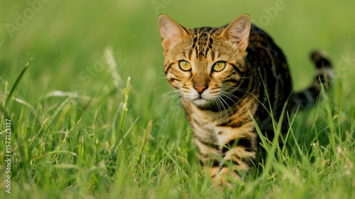 Wallpaper Mural Beautiful Feline Companion Exploring Lush Green Field Under Natural Sunlight Torontodigital.ca
