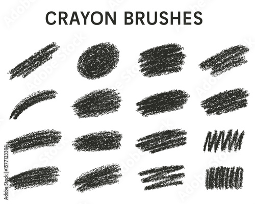 Crayon texture brush set collection featuring hand drawn charcoal strokes for artistic digital design and creating