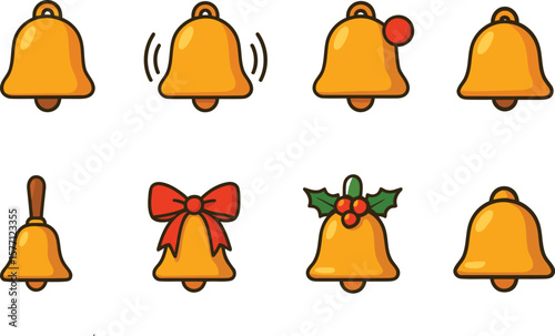 Golden Christmas Bells – Festive Vector Illustration on White Background