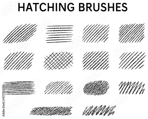Diverse hatching brushes for artistic design and texture overlay creation perfect for illustrations and sketches.