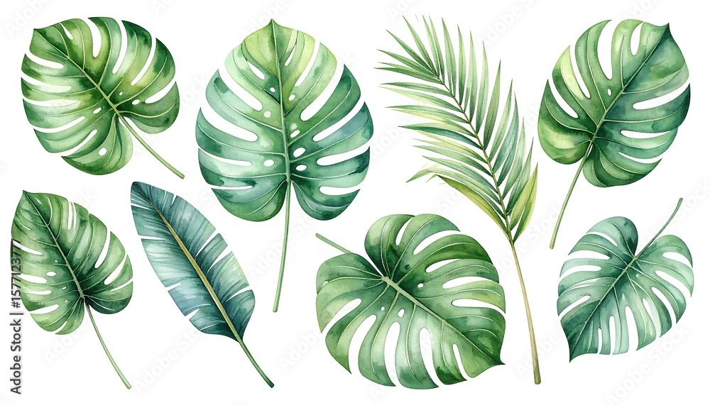 Fototapeta premium Watercolor tropical leaf collection