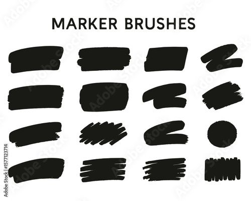 Black marker brushstrokes collection set for digital design creative projects artistic elements and abstract