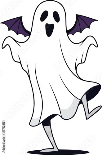Black and white cartoon ghost vector illustration, a spooky Halloween symbol art design