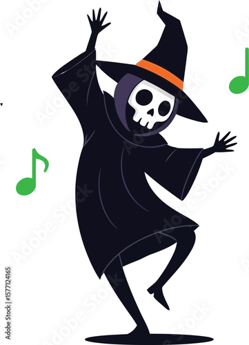 Cute Halloween witch on a broom with a black cat, full moon, and bats vector cartoon illustration