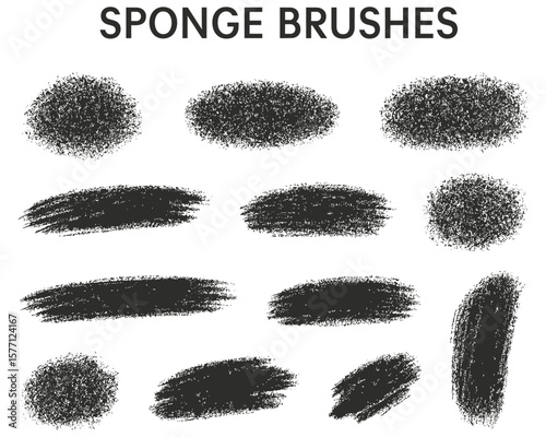 Diverse set of dark gray grunge sponge brush strokes for artistic designs and textured background elements create