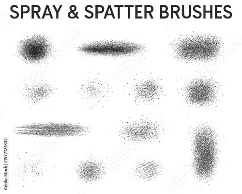 Variety of spray and spatter brush textures for digital design showcasing artistic grunge effects and creative