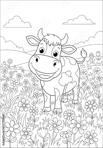 A cheerful cow in the meadow