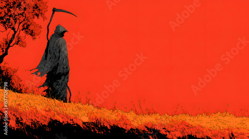 Grim reaper, death illustration of a scary, horror shot