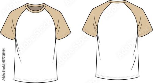 Classic men's or women's baseball raglan t-shirt fashion CAD drawing flat vector illustration, short sleeve two-tone top, casual streetwear apparel template.