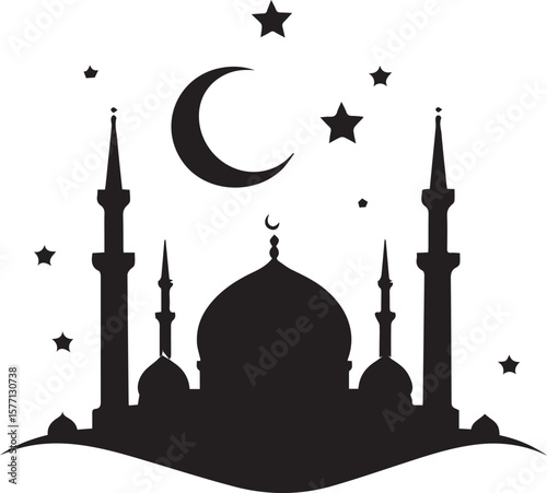 Islamic architecture in Istanbul with a mosque silhouette, minarets, and domes under the sky, ideal for travel and religious landmark imagery.