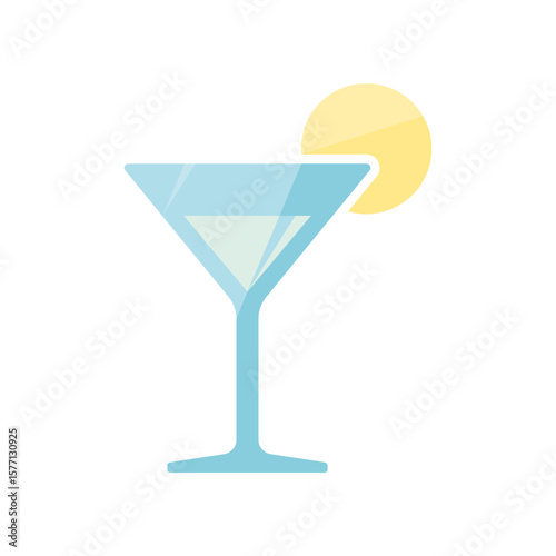 Blue glass drink with slice lemon icon flat vector design