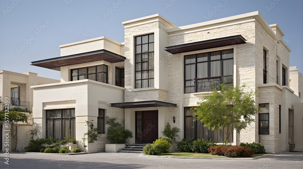 Modern Home Minimalist Brick Colonial American Style Clear Weather Vibrant Landscapes Crisp Details Radiant Lighting Elegant Design Sophisticated Ambiance Luxurious Appeal (AI-Generated) Modern Home Minimalist Brick Colonial American Style Clear Weather Vibrant Landscapes Crisp Details Radiant Lighting Elegant Design Sophisticated Ambiance Luxurious Appeal (AI-Generated)