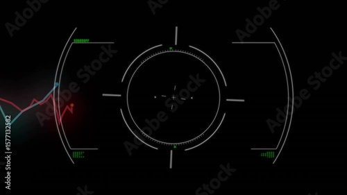 Ring opening on black rotating with oscillating graphs and flashing glitches visualizing targeting