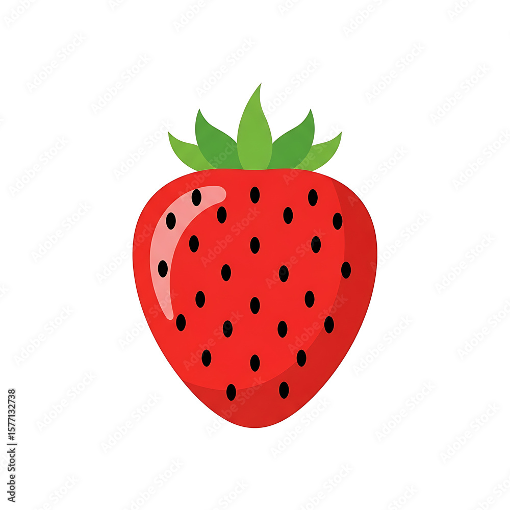 Fototapeta premium Red Strawberry with Seeds and Green Leaves