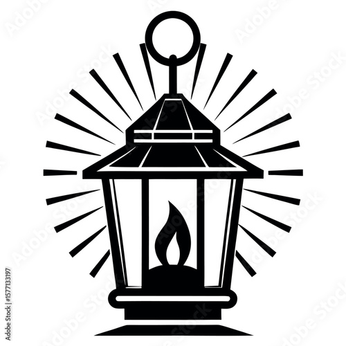 A candle lantern with light rays vector illustration.
