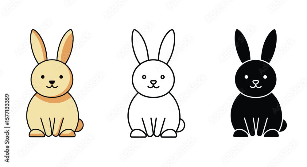 Cute Bunny Rabbit Line Art Illustration for Easter and Spring Projects Cute Bunny Rabbit Line Art Illustration for Easter and Spring Projects