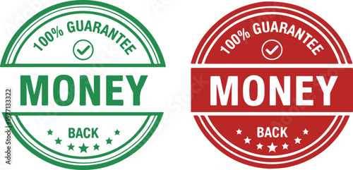 "100% Guarantee Money Back" stamp in green and red on white background