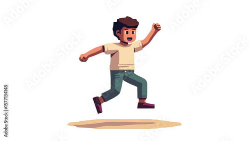 Vector illustration of a joyful boy jumping with excitement.