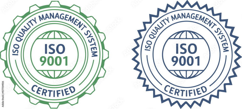 Obraz premium ISO 9001 certified quality management system seal in green and blue on white