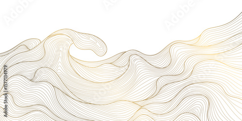 Vector line abstract sea, ocean art pattern, curve modern river asian background. Oriental nature water waves, ornament texture.