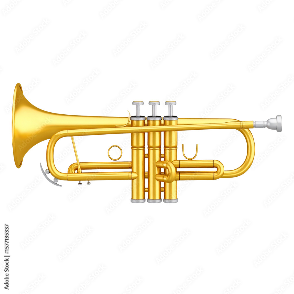 Obraz premium Gold brass trumpet musical instrument isolated on a white background