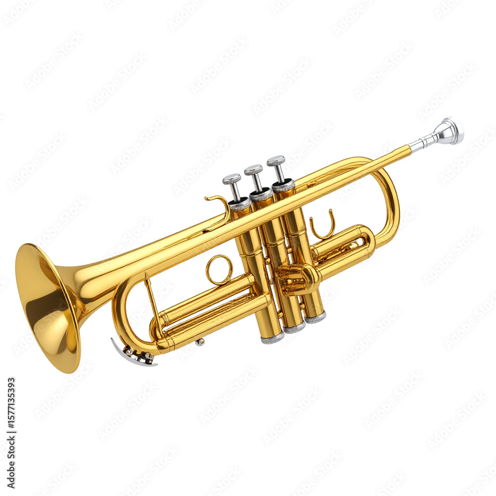 Obraz premium Gold brass trumpet musical instrument isolated on a white background