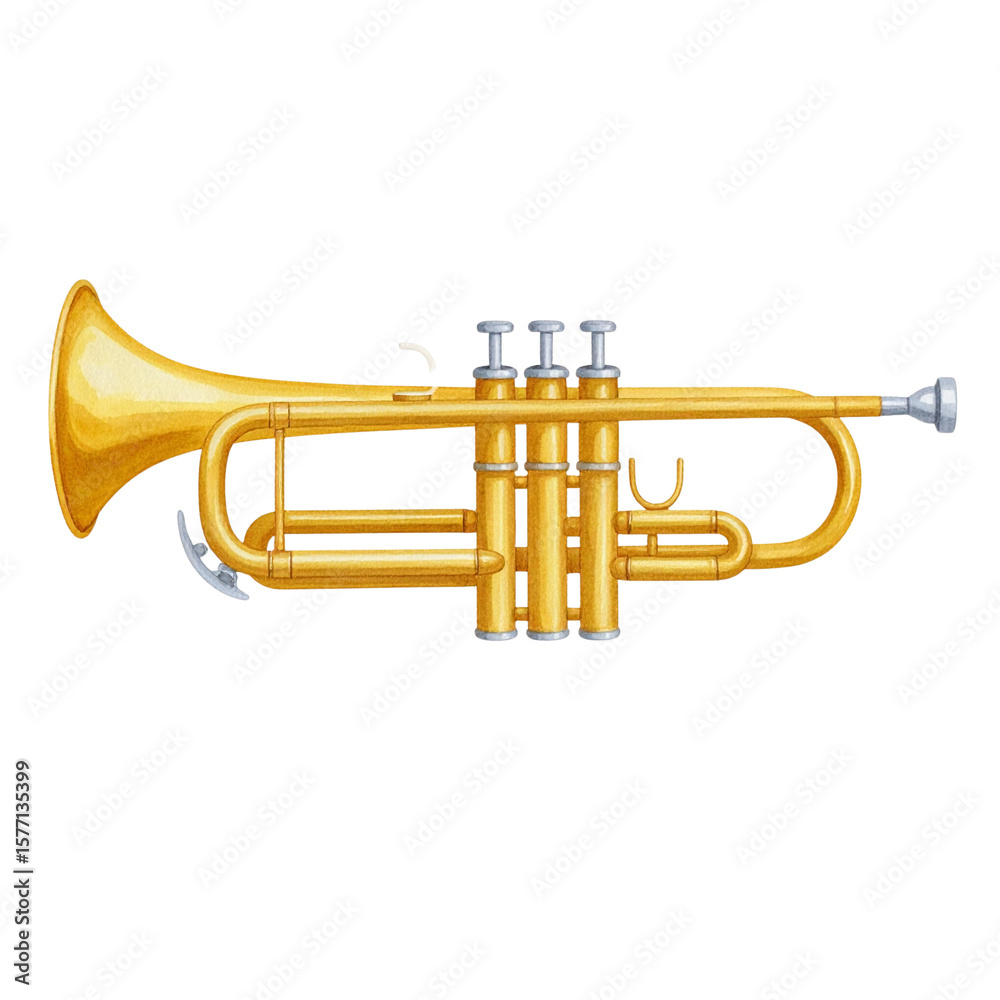 Fototapeta premium Gold brass trumpet musical instrument isolated on a white background