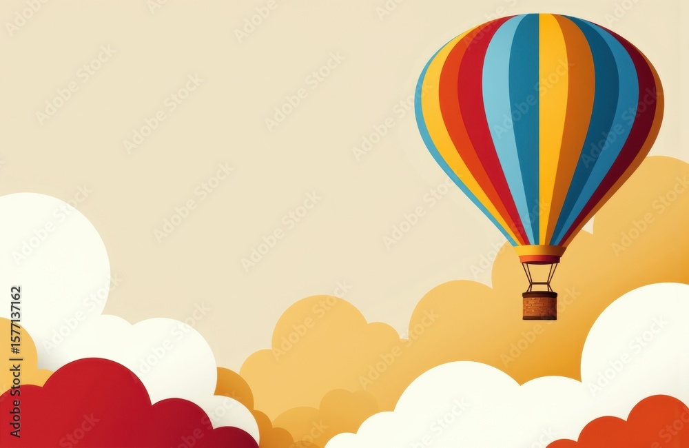 Obraz premium Colorful hot air balloon floating in a sky filled with fluffy clouds and warm tones