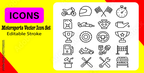 Collection of motorsports vector icons featuring racing elements and equipment for design