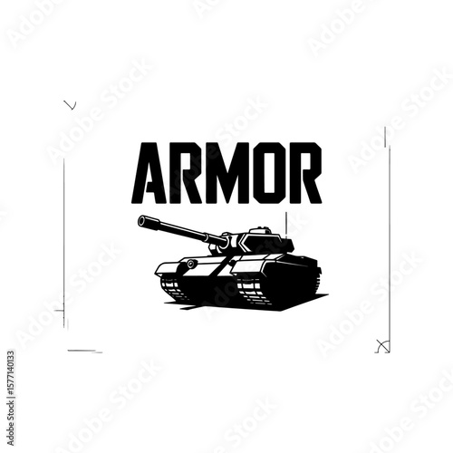 "Armor Tank Black and White Military Vehicle Combat Vector Illustration"