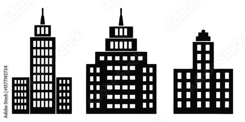 Three City Building Silhouettes Different Styles