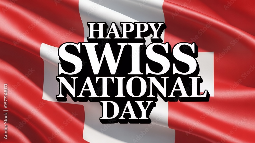 Fototapeta premium Swiss National Day Celebration Poster with Waving Flag