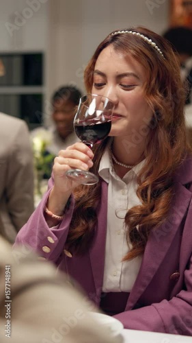Smile, woman and cheers with wine for restaurant date, celebration and anniversary event. Happy, couple and toast alcohol with partner for congratulations, romantic dinner and bonding for fine dining